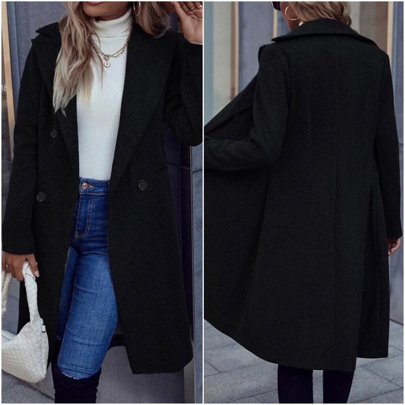 Classic Charcoal Double Breasted Button up Jacket Coat - Picture 8 of 8